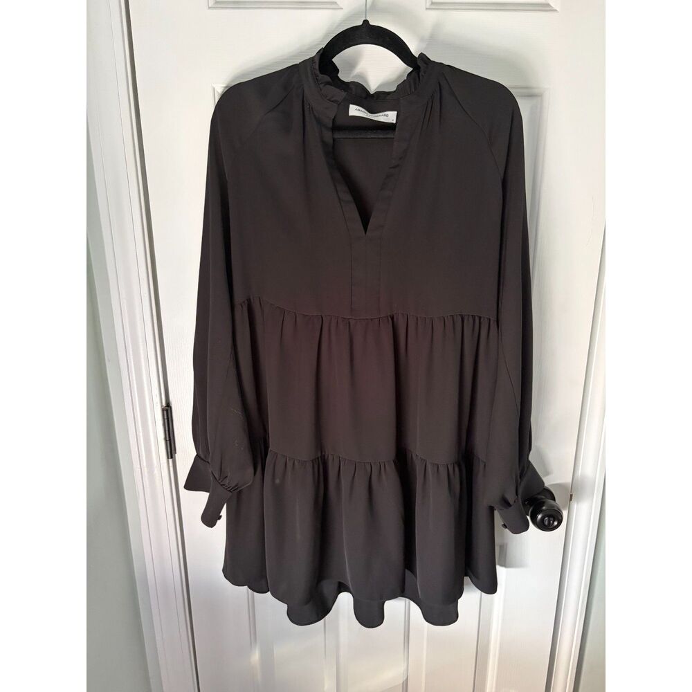 Amanda Uprichard Saffron Tiered Black Mini Dress Holiday Party Size M